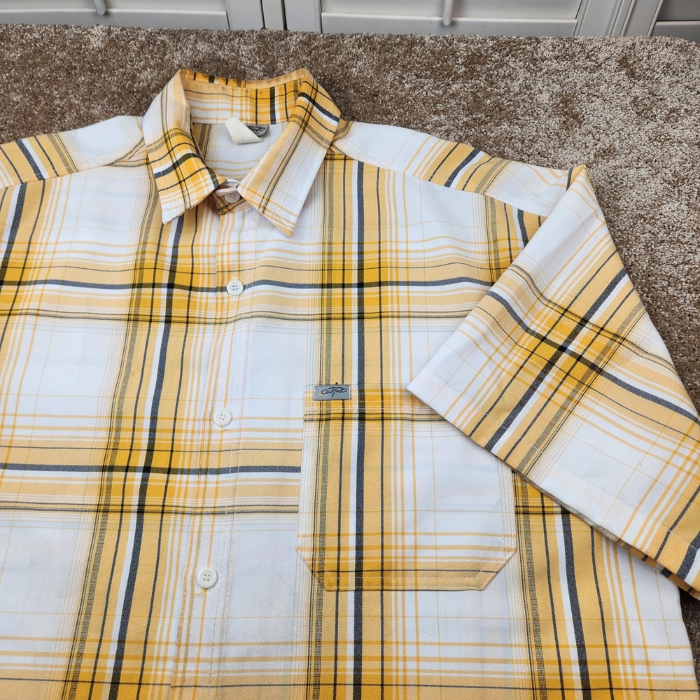CalTop Men 2X Yellow Plaid Short Sleeve Button Down Shirt Made in USA Streetwear